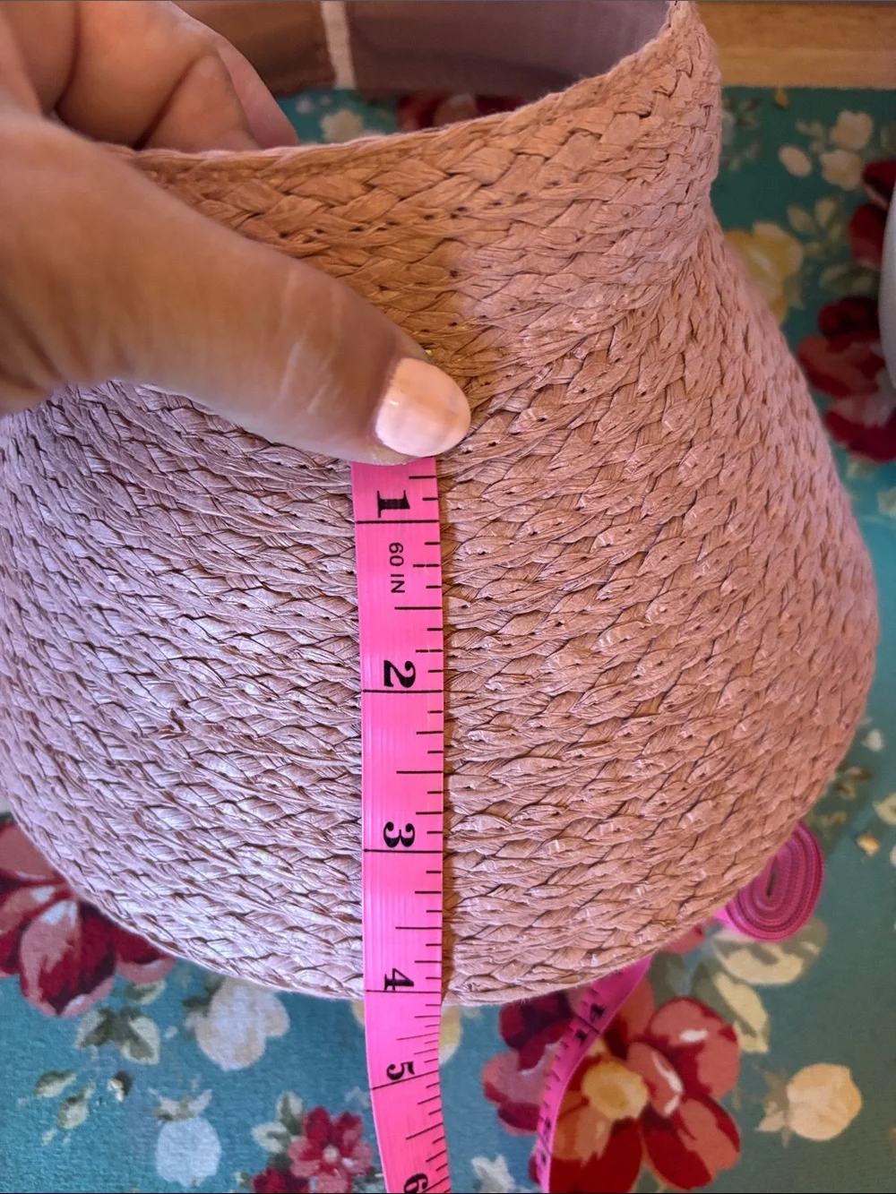 Woman’s Woven Straw Visor, Pink Sun Hat